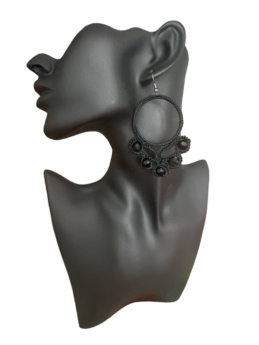 Boucles d'oreilles Chandelier "Nuit de Jais" – Fait main